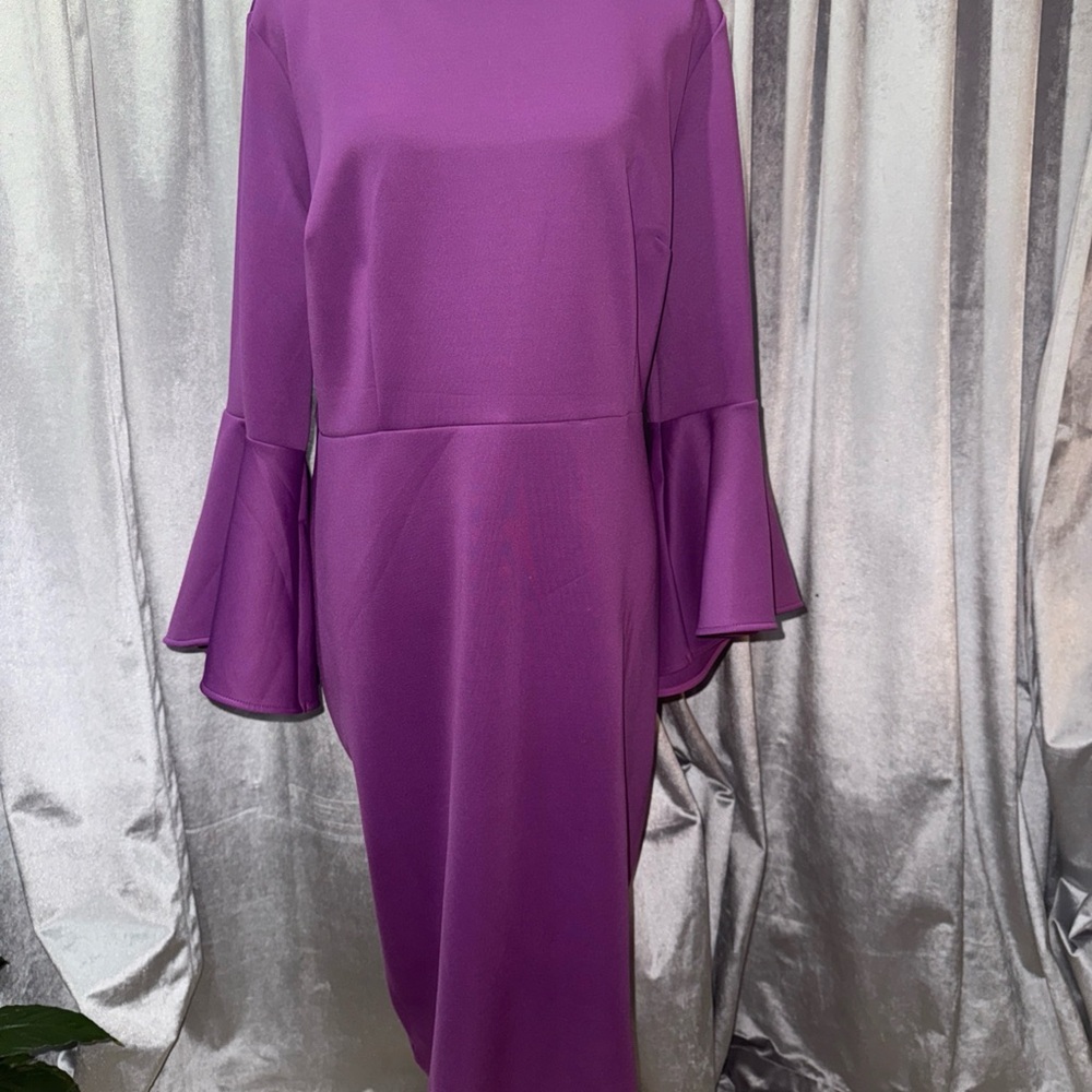 Elegant Purple Flare Sleeve Dress Size 20